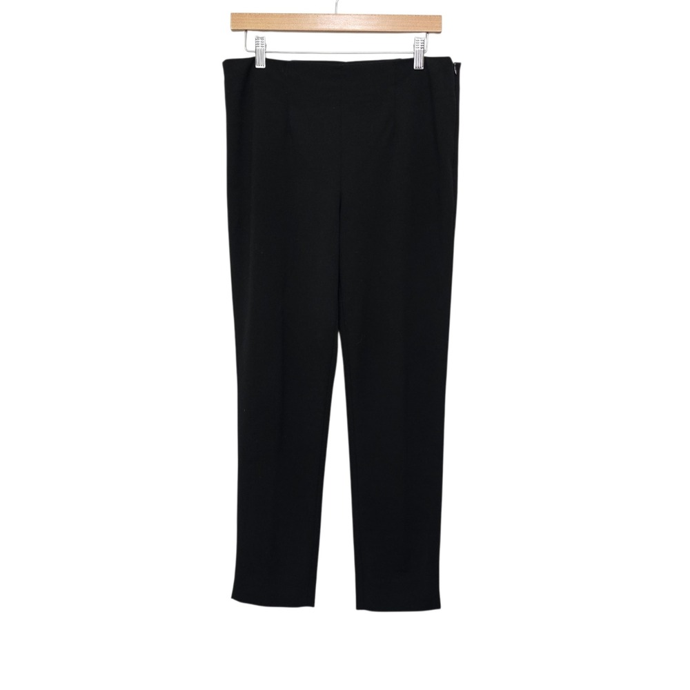 Ming Wang Womens Black Knit Straight Leg Pants High Rise Side Zip Size Small